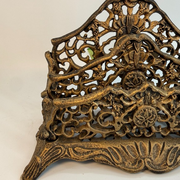 Vintage Brass Double Mail Holder Ornate Filigree Letter Desk Organizer Roccoco - Picture 3 of 16